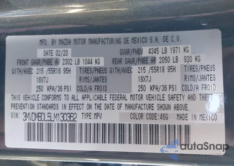 2020 Mazda Cx-30 Preferred Package from USA, damaged, VIN 3MVDMBDL5LM130362